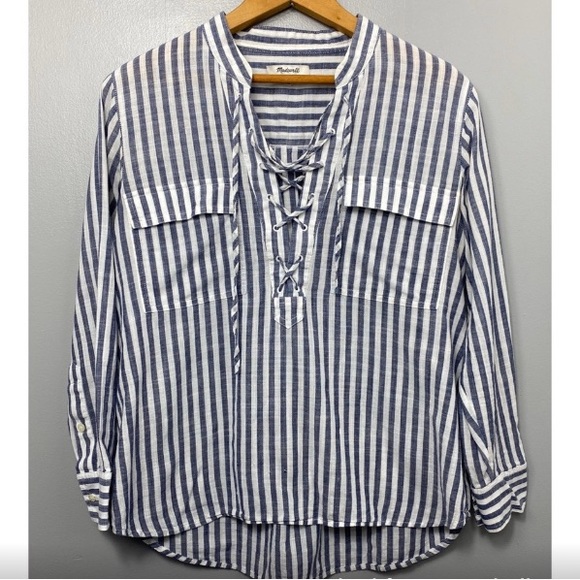 MADEWELL Blue Striped Terrace Lace Up Top - Picture 2 of 6